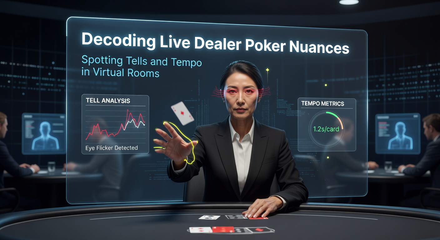 Ein dynamischer Live-Dealer-Poker-Tisch mit Karten, Chips und Spielern in Echtzeit-Übertragung