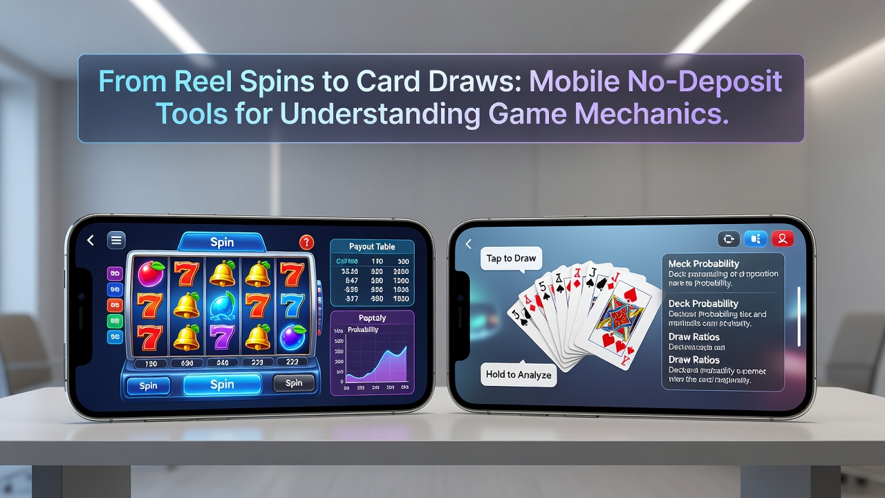 Smartphone interface displaying reel spin patterns mapping to card draw mechanics in no-deposit demo mode