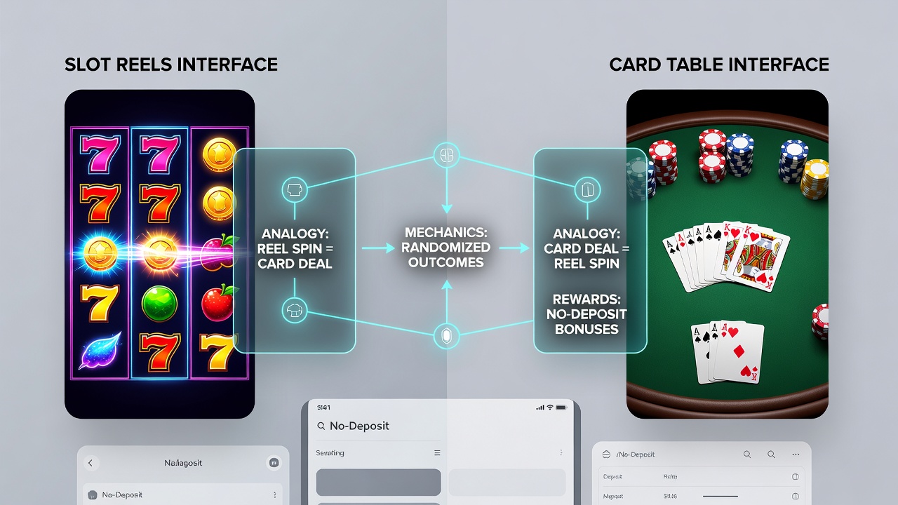Vergleichende Ansicht von Slot-Reels und Kartentisch-Layouts auf Smartphone-Displays