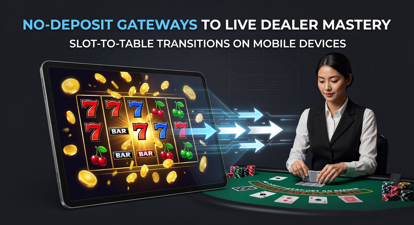 Mobilgerät mit Live-Dealer-Tischspiel und No-Deposit-Bonus-Angebot im Vordergrund, das den Übergang von Slots symbolisiert