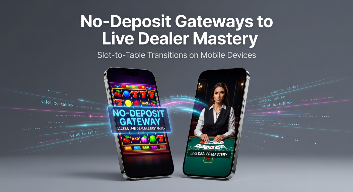Live-Dealer-Roulette auf Smartphone-Bildschirm mit Slot-Symbolen im Hintergrund und No-Deposit-Banner